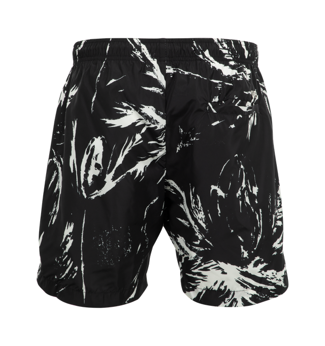 Image 2 of 3 - BLACK - Wales Bonner Althea Shorts featuring graphic pattern print throughout, drawstring at elasticized waistband, three-pocket styling, mock fly and partial mesh lining. 100% polyester. Made in Portugal. 