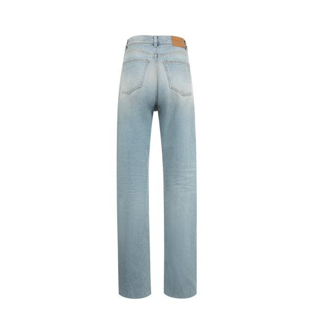 Image 2 of 3 - BLUE - SAINT LAURENT V-Waist Long Baggy Jeans featuring five pocket styling, high waisted, long wide leg fit and v cut waistband. 100% cotton. Made in Italy. 