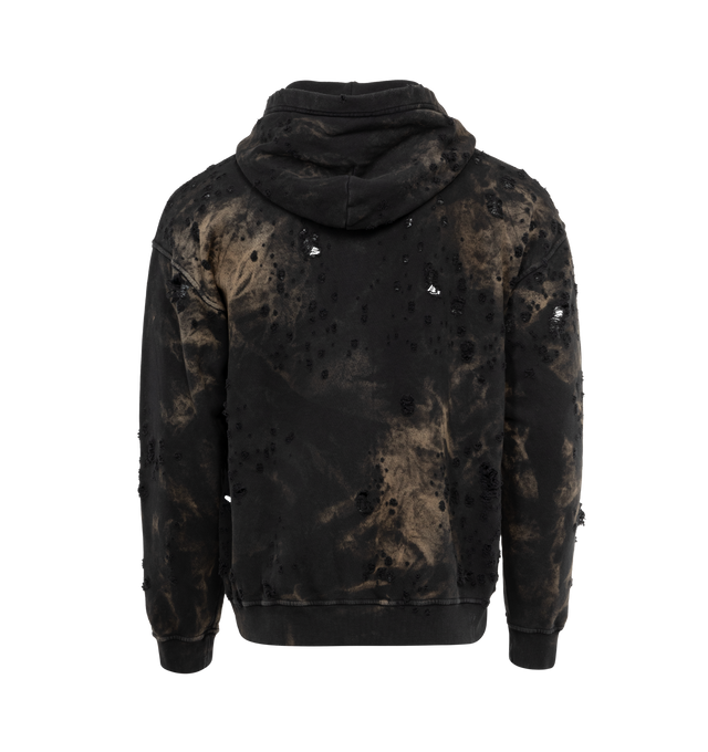 BLACK - DIESEL S-Boxt-Hood-N9 Hoodie featuring marbled pattern, classic hood, drop shoulder, long sleeves, logo patch to the front, distressed finish, single patch pocket and ribbed cuffs and hem. 100% cotton. 
