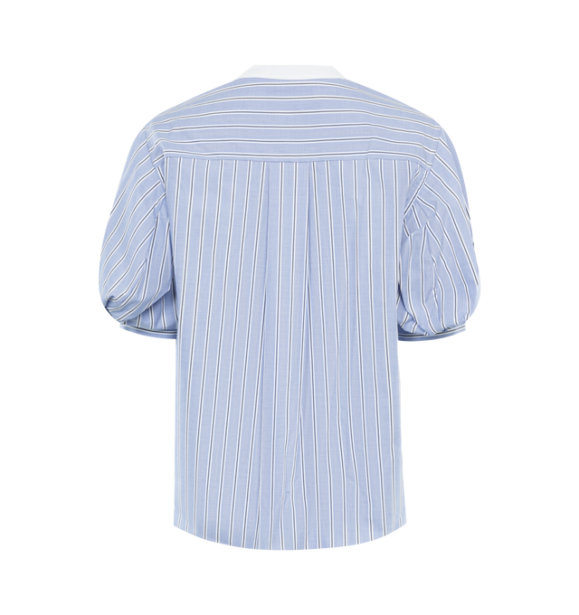 Image 2 of 2 - WHITE - SACAI Cotton Poplin x Cotton Jersey T-Shirt featuring double front, back effect, single chest patch pocket, elbow length sleeves and cropped length. 100% cotton. 