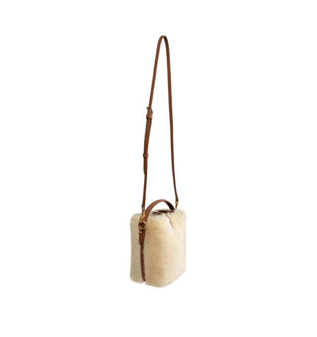 Image 2 of 3 - WHITE - SAINT LAURENT Le 37 Mini Bag featuring a cassandre hook closure, top handle and adjustable and detachable strap, leather lining, bronze-toned hardware and four metal feet. 5.9" x 5.1" x 2.4". Strap drop: 20.1". Handle drop: 1.8". Lambskin, calfskin leather, brass.  