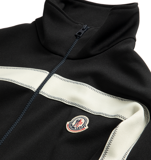 Image 2 of 2 - BLACK - MONCLER Zip Up Cardigan featuring stand collar, logo patch on chest, ribbed cuffs and hem and zip closure. 100% polyester. 