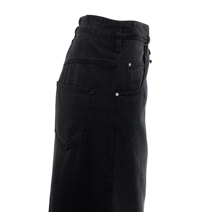 Image 2 of 3 - BLACK - ISABEL MARANT Jordy Pant featuring a high-waist paper bag jean with a baggy wide-leg fit and a medium wash with fading throughout. 100% cotton. 