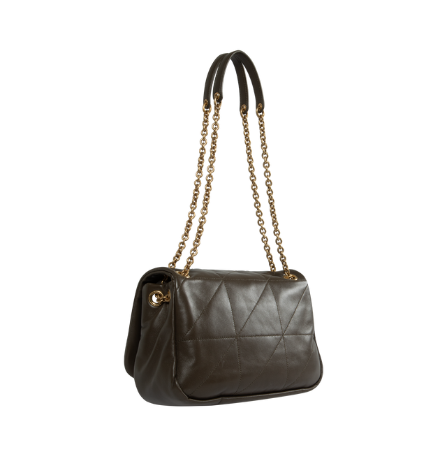 Image 2 of 4 - BROWN - SAINT LAURENT Jamie 4.3 Small in Lambskin featuring quilted topstitching, adjustable sliding strap, one flap pocket at back and snap closure with inner ties. 9.8 X 6.3 X 2.8 inches. 100% lambskin.  