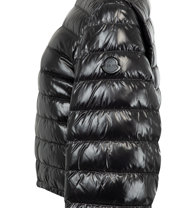 Image 3 of 3 - BLACK - Moncler x EE72 by Edward Enninful Knut Short Down Jacket featuring nylon laqu lining, down-filled, zipper closure, pockets with snap button closure and elastic hem and cuffs. 100% polyamide/nylon. Padding: 90% down, 10% feather. Made in Romania. 