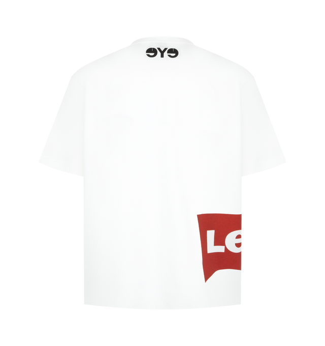 Image 2 of 3 - WHITE - JUNYA WATANABE x Levi's Logo-Print T-Shirt featuring short sleeves, crew neck and logo print on side. 100% cotton.  