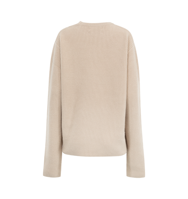 Image 2 of 2 - NEUTRAL - EXTREME CASHMERE You Sweater featuring a chunky cashmere sweater, a warm rib knit, classic crew-neck sweater with a slit detail on the side of the round neckline. 100% cashmere. 