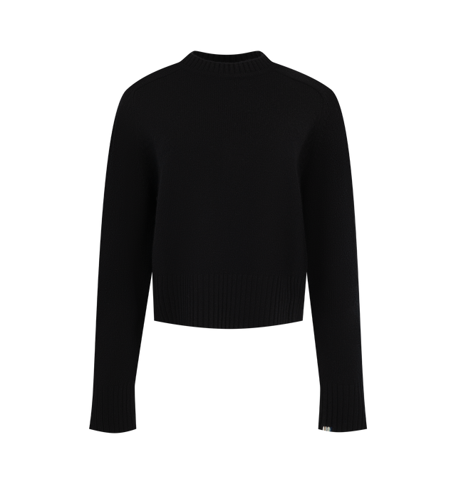 Image 1 of 2 - BLACK - Extreme Cashmere Women's N167 Please Sweater is crafted from heavyweight cashmere and features a classic crew neckline, saddle sleeves, and ribbed trim inspired by traditional Scottish knitwear. This designer cashmere sweater combines exceptional softness with timeless craftsmanship, making it a warm and versatile wardrobe essential for everyday wear. Main Material: 100% Cashmere. 