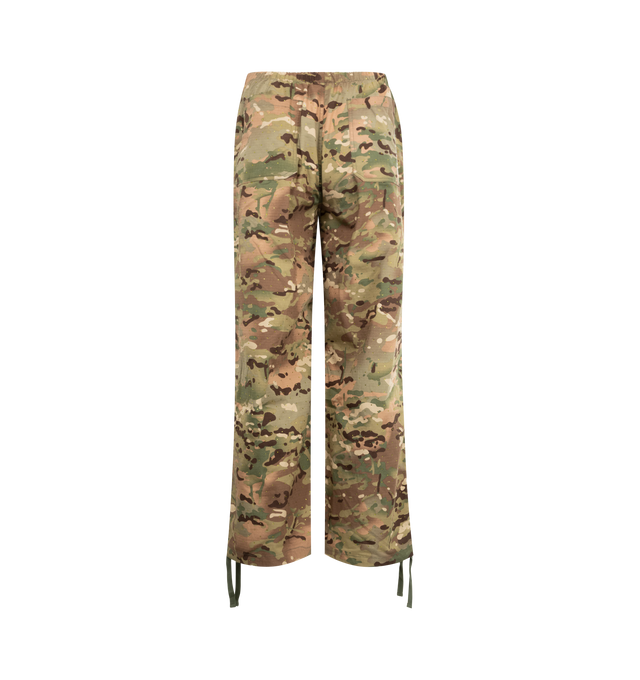 Image 2 of 3 - GREEN - PLEASURES Gem Camo Wide Pants featuring zip fly with button closure, 4-pocket styling, drawstring detail at hem, logo detail at side and lightweight twill fabric. 100% cotton. 