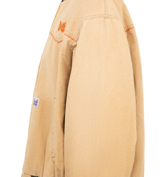 Image 3 of 3 - NEUTRAL - Needles Men's Loose B.B. Jacket is crafted from sulfur-dyed duck canvas and features a relaxed, oversized silhouette inspired by classic sportswear and workwear styles. Main Material: 100% Cotton. Made in Japan. 