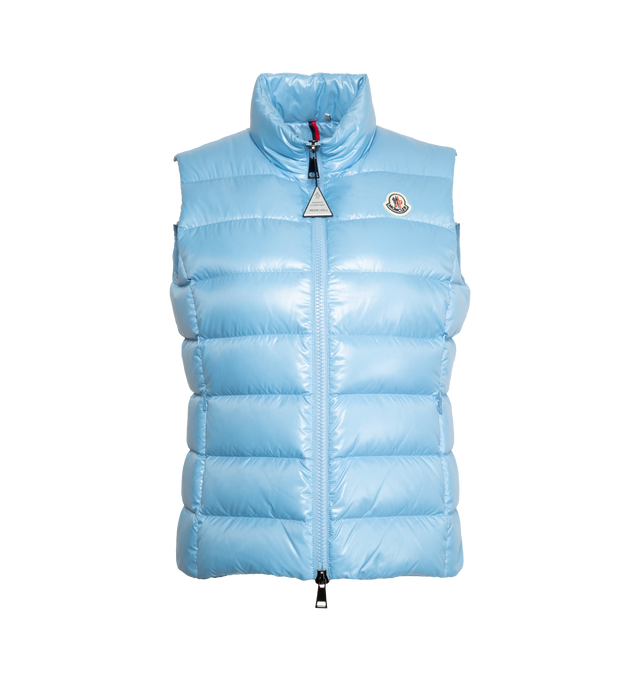 BLUE - MONCLER gilet puffer vest with down fill, standup collar, two-way zip-front closure and embroidered logo patch.