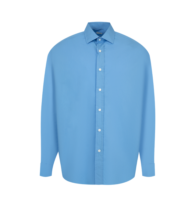Image 1 of 2 - BLUE - A.Presse Men's Spread Collar Shirt is crafted from cotton and features a regular-fit silhouette with a classic spread collar. Designed with a clean, timeless construction that reflects the brand's understated approach to everyday tailoring. Main Material: 100% Cotton.  