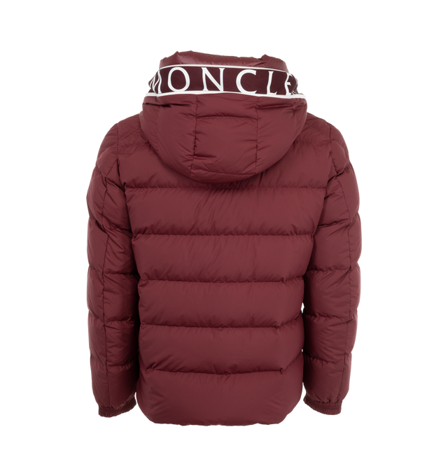 Image 2 of 3 - RED - MONCLER Cardere Short Down Jacket featuring recycled polyester lining, down-filled, adjustable hood with logo lettering and zipper closure, zipper closure, zipped pockets and adjustable cuffs. 100% polyester. Padding: 90% down, 10% feather. 