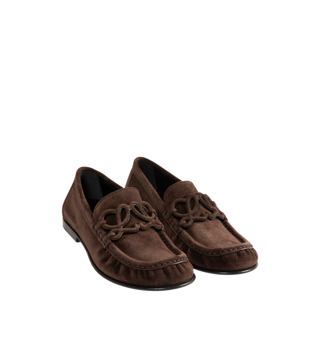 Image 2 of 4 - BROWN - Loewe Women's Double L Loafers are crafted from suede and feature the house's signature Double L detailing on the front. Upper: Suede Leather. 