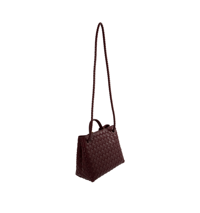 Image 3 of 4 - BROWN - BOTTEGA VENETA Small Andiamo handbag featuring intrecciato leather with leather top handle, sliding cross-body strap, compartmented interior with one zippered pocket, two open pockets and magnetic closure. 7.9" x 9.8" x 3.9". 100% lambskin. Made in Italy. 