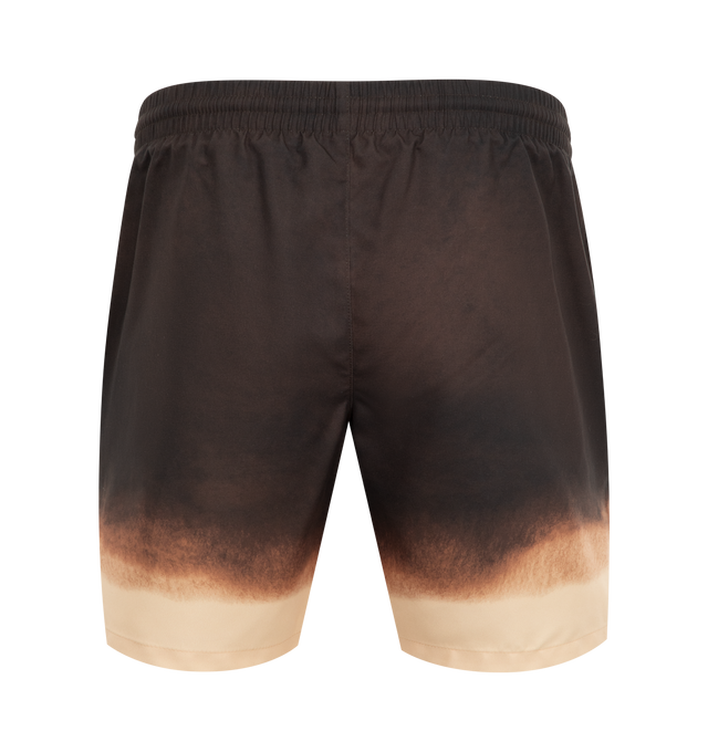 Image 2 of 3 - BROWN - Dries Van Noten regular fit swim shorts in printed nylon featuring elasticated waistband with drawstring and storage bag. 100% Nylon. 