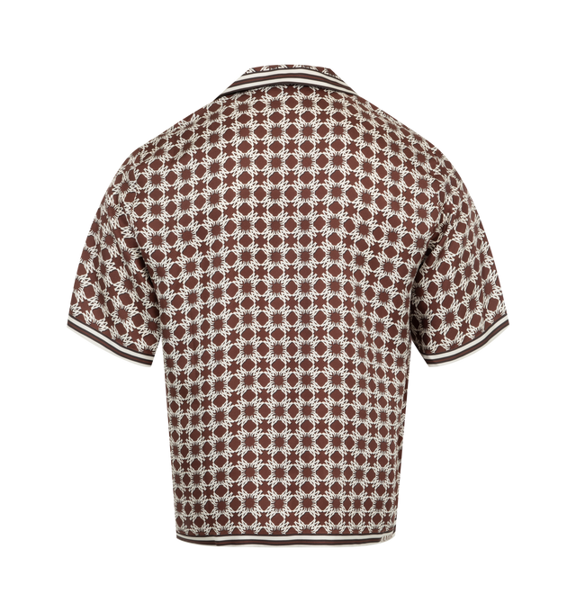 Image 2 of 2 - BROWN - Amiri M.A. Quad Bowling Shirt has a camp collar, a button front closure, and an M.A. Quad monogram print. 100% silk. Made in Italy.  