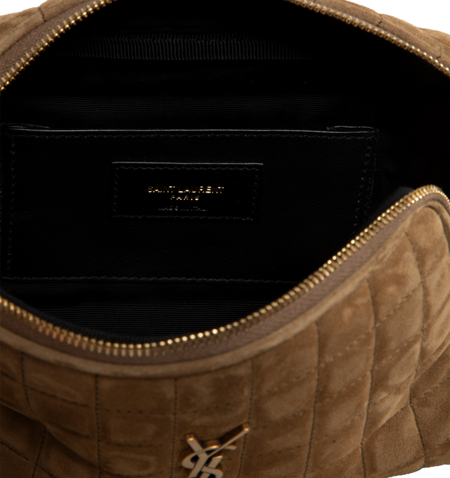 Image 3 of 3 - BROWN - SAINT LAURENT Mini Camera Bag crafted from calfskin suede featuring quilted overstitching, adjustable crossbody strap, zip closure, one main compartment with cotton lining, zip closure and one flat pocket. 7.7 X 5.5 X 2.2 inches. Made in Italy.  