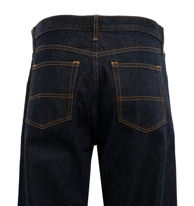 Image 2 of 2 - BLUE - NOAH Pleated Jeans featuring Japanese selvedge denim, relaxed 5-pocket style with single front pleats, zip fly with metal shank closure, copper rivets and woven label on coin pocket. 100% cotton. Made in USA. 