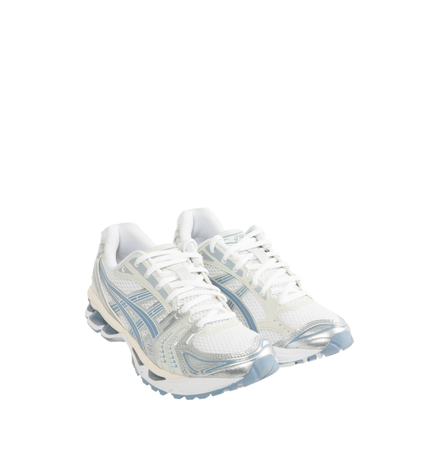 Image 2 of 5 - BLUE - Asics GEL-Kayano 14 Sneakers are lace-up style with rip-stop underlays, GEL cushioning, and TRUSSTIC support system. Unisex style in men's sizing. 