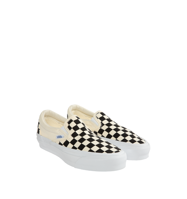 Image 2 of 5 - WHITE - VANS U Slip-On Reissue 98 Sneaker featuring padded collar and stretch gore for added comfort, round toe, slip on, lower collar around the ankle and higher collar above the heel. Canvas upper and lining, rubber sole. 