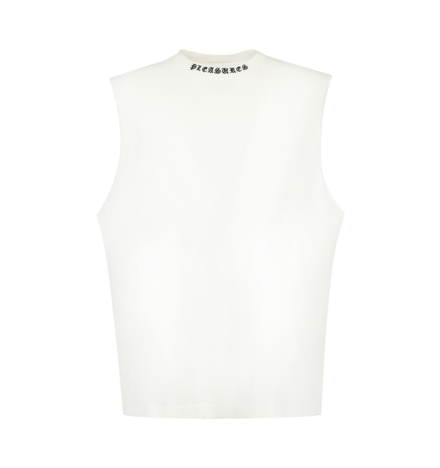 Image 1 of 2 - WHITE - Pleasures Mens Relaxed Sleeveless T-Shirt is crafted from heavyweight cotton jersey. Features a relaxed fit, sleeveless silhouette, embroidered logo detailing, and enzyme-washed finish. Main Material: 100% Cotton. Made in China. 