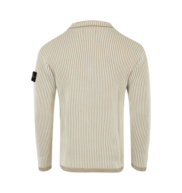 Image 2 of 3 - BROWN - STONE ISLAND Ribbed Sweater featuring vanis technique, ribbed knit, short front zip fastening, high neck, long sleeves, signature detachable Compass badge, unlined and straight hem. 100% virgin wool. 