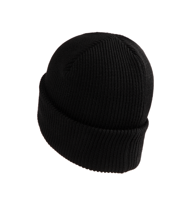 Image 2 of 2 - BLACK - SAINT MICHAEL Knit Cap featuring wool knitted beanie, brand logo patch on the front and roll up cuff. 100% wool. 