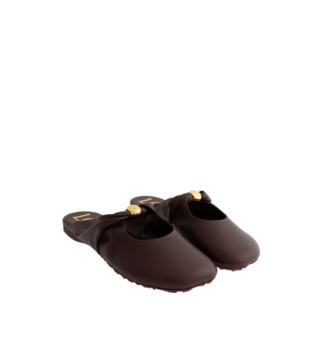 Image 2 of 4 - BROWN - LOEWE Pebble Soft Mule in supple nappa lambskin with a flexible upper featuring a metallic Pebble with an Anagram engraved detail and a signature petal toe shape, padded leather insole and anagram embossed rubber outsole. Lambskin. Made in Italy. 