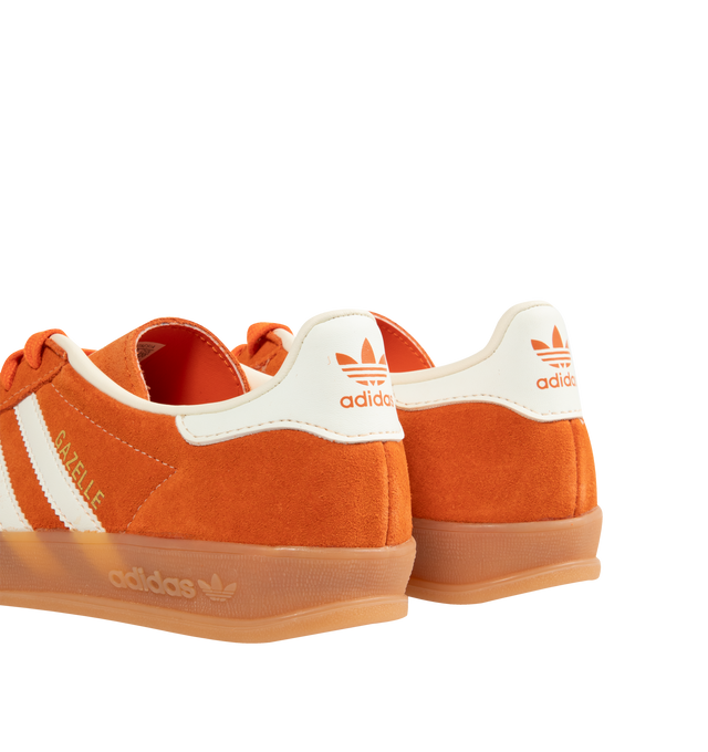 Image 3 of 5 - ORANGE - Adidas Gazelle Indoor Sneakers are a lace-up style with suede uppers and gum outsoles. Textile linings. Unisex style in men's sizes. 