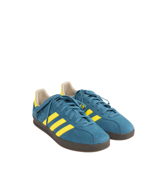 Image 2 of 5 - BLUE - ADIDAS Gazelle Indoor Pro Sneaker featuring regular fit, 3 stripes on side, lace closure, mesh and suede upper, leather lining and gum rubber outsole. 