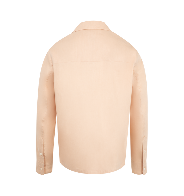 Image 2 of 2 - PINK - Moncler x Gilga Farm Designed by Donald Glover Linen Blend Shirt featuring linen blend canvas, collar, long sleeves, zipper closure, pocket with button closure, adjustable cuffs and logo patch. 58% flax/linen, 42% lyocell. Made in Romania. 