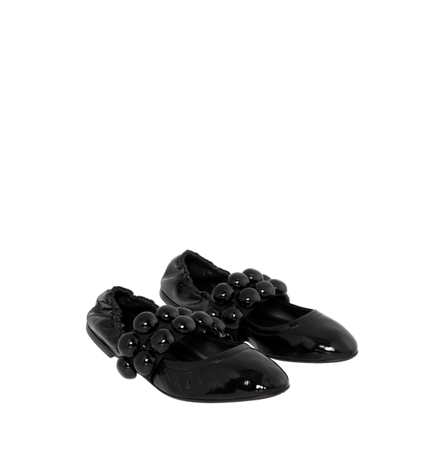 Image 2 of 4 - BLACK - Alaia Sphere Strap Ballet Flats feature leather-covered half spheres, double elastic straps, and rubber soles. 100% calf leather. Made in Italy.  