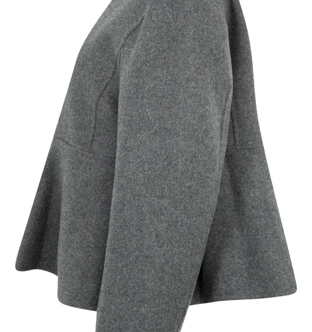Image 3 of 3 - GREY - EXTREME CASHMERE Queen Coat featuring a refined cashmere peplum jacket with a cropped, tailored fit, crafted from double-faced cashmere, full-length zipper, slit pockets hidden in the horizontal seam, fitted at the top and fluid and voluminous at the bottom. 70% wool, 30% cashmere. 