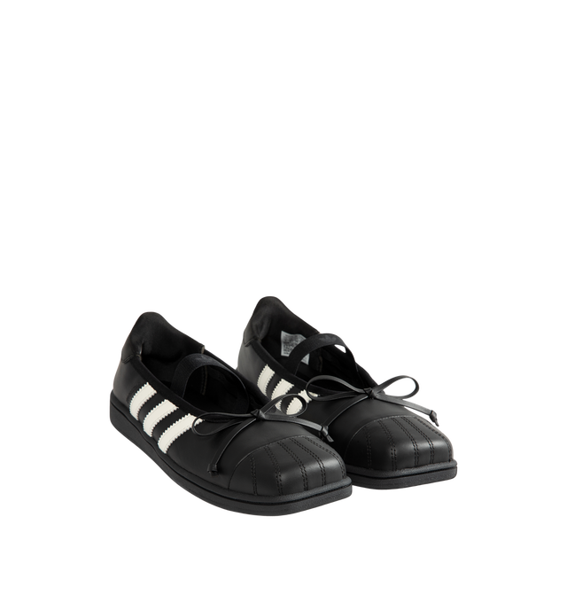 Image 3 of 6 - BLACK - Adidas Women's Jennie Superstar SQ Ballet Shoes are crafted from leather and feature a low-cut silhouette, a squared shell toe, and an elastic closure for easy entry and a secure fit. Finished with a textile sockliner, signature 3-Stripes, Trefoil branding, Jennie co-branding details, and includes optional shoelaces for customization. Main Material: Leather.  
