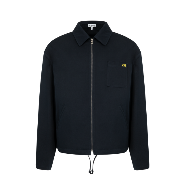 Image 1 of 3 - NAVY - Loewe Zip-Up Jacket is crafted in medium-weight cotton twill. Featuring a regular fit, regular length, classic collar, zip front fastening, hem with drawstring, chest patch pockets, and double L embroidery placed on the chest. Main Material: Cotton. Made in Italy. 