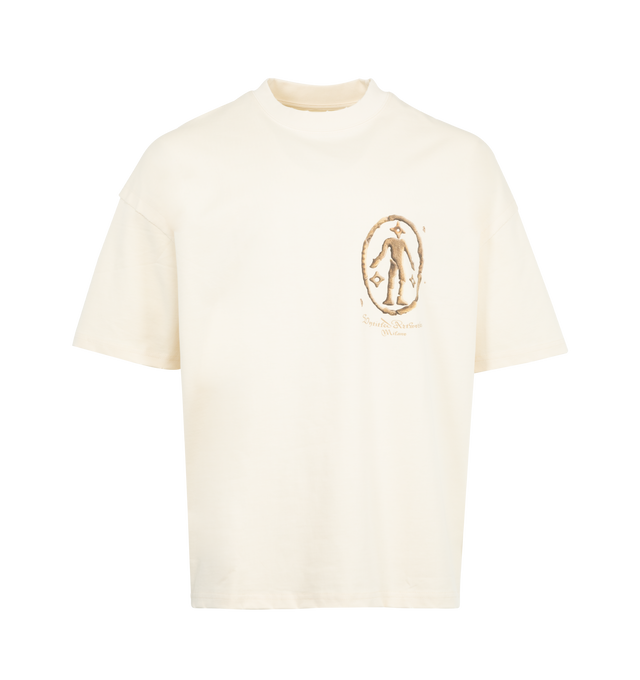 Image 1 of 2 - WHITE - UNTITLED ARTWORKS Pilgrim T-Shirt featuring crew neck, relaxed fit, short sleeves and printed graphic on left chest and back. 100% cotton. Made in Italy. 