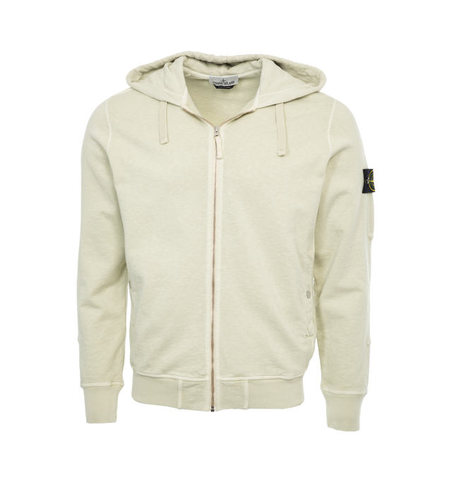 WHITE - STONE ISLAND Zip Hoodie featuring drawstring at hood, zip closure, rib knit hem and cuffs and detachable logo patch at sleeve. 100% cotton. Made in Turkey.