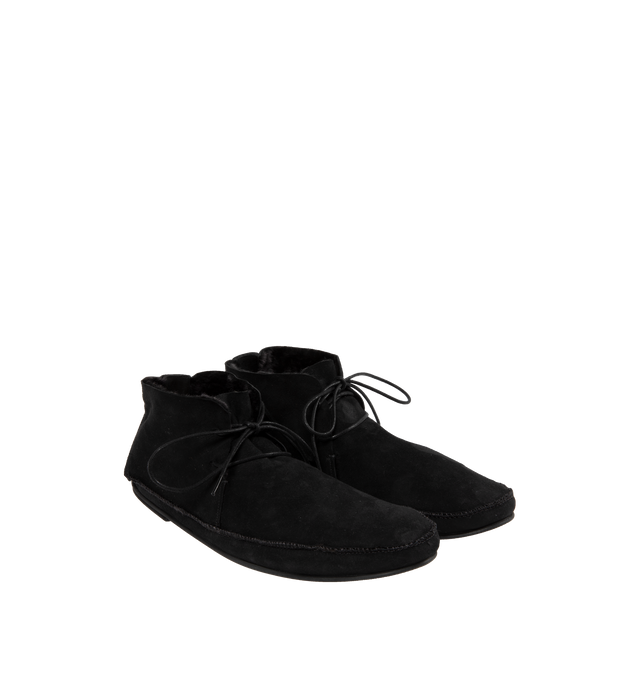 Image 2 of 4 - BLACK - THE ROW Tyler Lace Up Shoe featuring deconstructed lace-up shoe in shearling-lined suede with waxed cotton laces and rubberized sole. 100% leather. Made in Italy. 