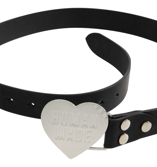 Image 2 of 2 - BLACK - Human Made Leather belt with a heart-shaped silver tone buckle. The leather will gain depth and character through use, gradually changing over time. Cow leather.  