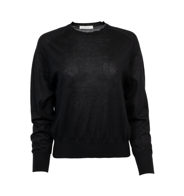 Image 1 of 3 - BLACK - THE ROW Elmira Top featuring classic crewneck top in super fine cashmere with raglan sleeves and slightly shrunken fit. 100% cashmere. Made in Italy. 
