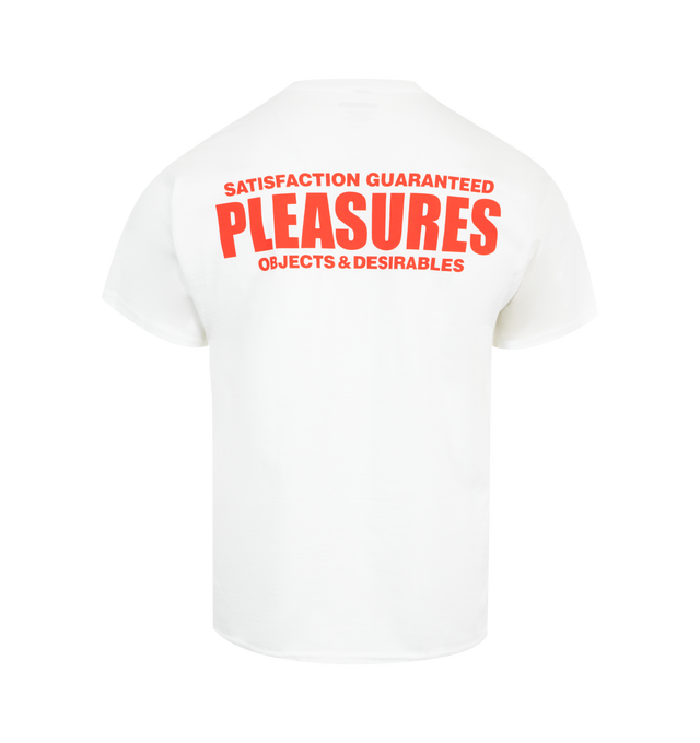 Image 2 of 2 - WHITE - Pleasures Staff Pocket T-Shirt has a crew neck, a screen printed design, and a boxy fit. 100% cotton. Made in USA.  