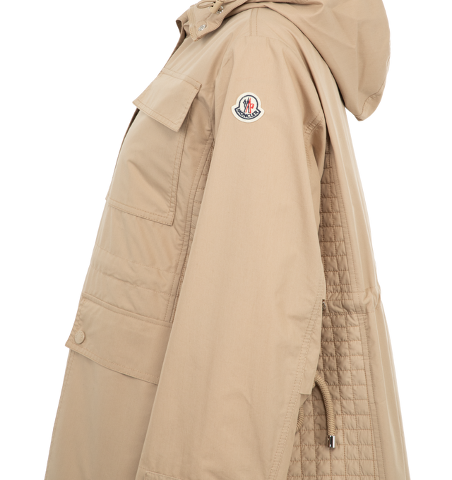 Image 4 of 4 - NEUTRAL - Moncler Meudon Jacket and Detachable Vest has a hooded drawstring neck, a 2-way zip front closure with a snap-over placket, a detachable quilted vest, snap cuffs, flap pockets, and an adjustable drawstring waist. Down and feather fill. Polyester and cotton exterior.  