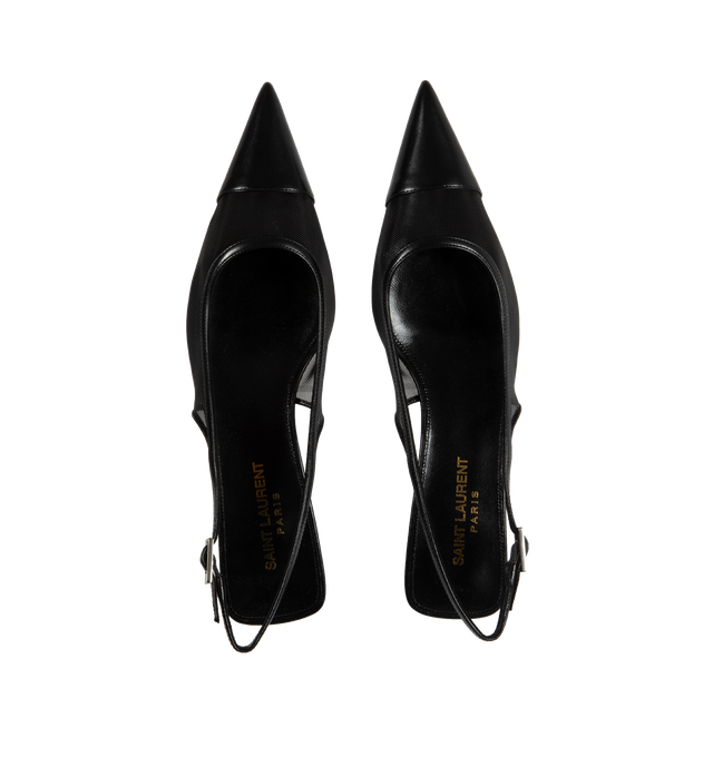 Image 4 of 4 - BLACK - SAINT LAURENT Oxalis Slingback Pumps featuring pointed cap toe, semi sheer and adjustable slingback strap. 30MM. Polyamide, leather. 