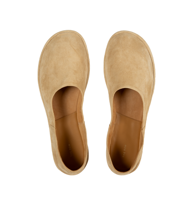 Image 4 of 4 - NEUTRAL - The Row deconstructed loafer in soft suede leather with round toe, raised stitching detail and rubber sole. 100% Suede Leather. Made in Italy. 
