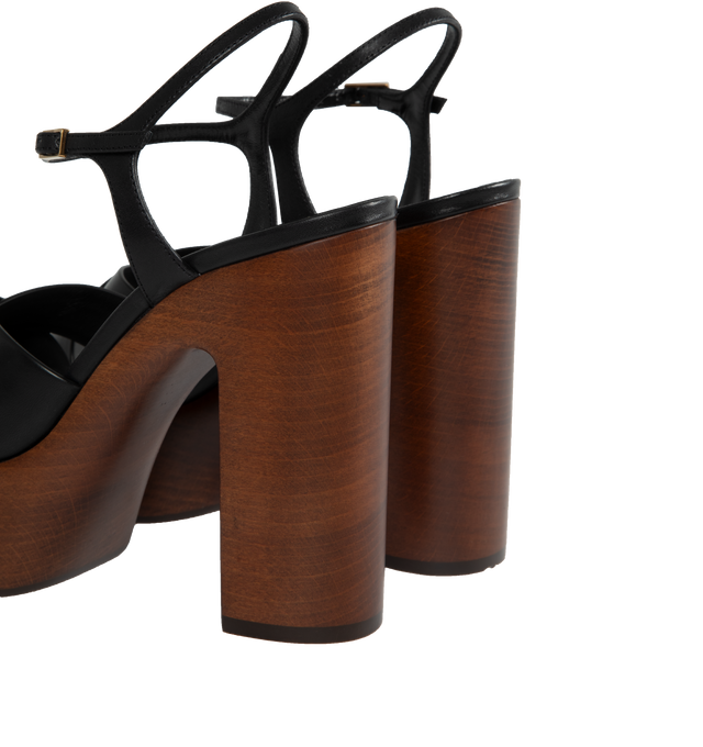 Image 3 of 4 - BLACK - SAINT LAURENT Bianca Platform Sandal featuring an adjustable ankle strap, wooden block heel and leather sole. 4.9 inches total heel height. 1.6 inch platform. 100% calfskin leather. 