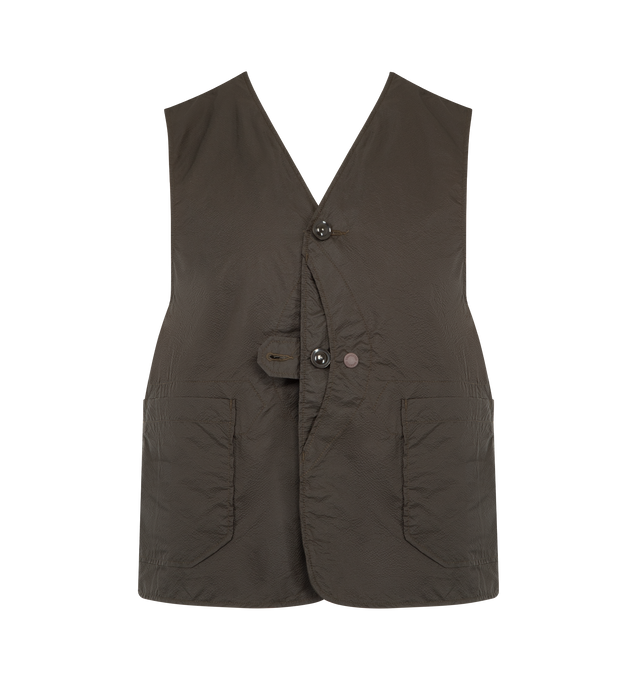 Image 1 of 3 - BROWN - ENGINEERED GARMENTS Upland Vest featuring durable cotton ripstop with tonal stitching throughout, game pocket with snap button in the center front and sleeveless. 100% cotton. Made in USA. 