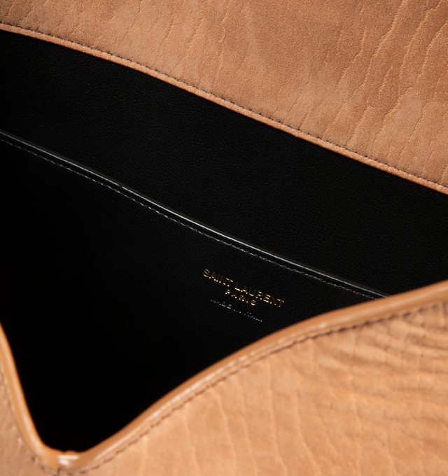 Image 3 of 3 - BROWN - SAINT LAURENT Large Envelope Pouch featuring leather lining, bronze-tone hardware and magnetic snap closure. 11.6" x 7.1" x 1.8". Calfskin. Made in Italy. 