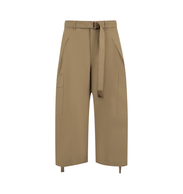 Image 1 of 3 - NEUTRAL - Sacai Womens Cotton Weather Pants are crafted from premium cotton. Features a relaxed silhouette with an elastic waistband, side pockets, and a clean utility-inspired design. Main Material: 100% Cotton. Made in Japan. 