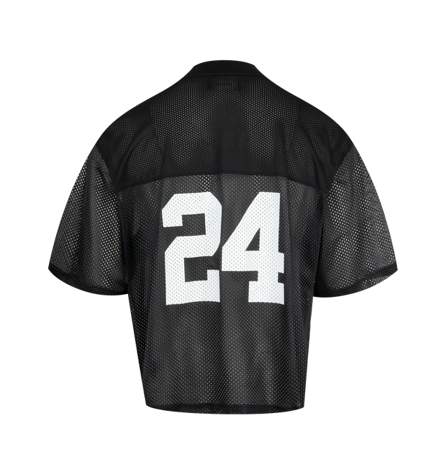 Image 2 of 2 - BLACK - NAHMIAS 24 Mesh Boxy Jersey featuring mesh construction, jersey-style screen-printed '24' at the front, v-neckline, boxy fit and custom woven label tag. 100% polyester. 